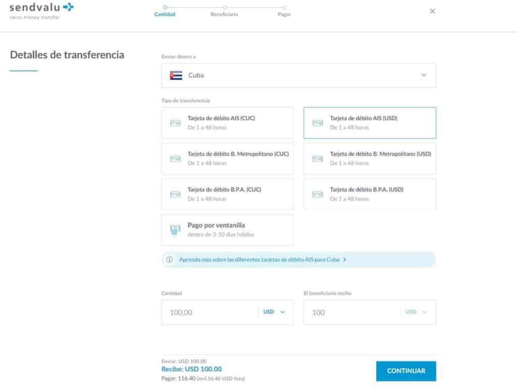enviar dinero con sendvalu a cuba